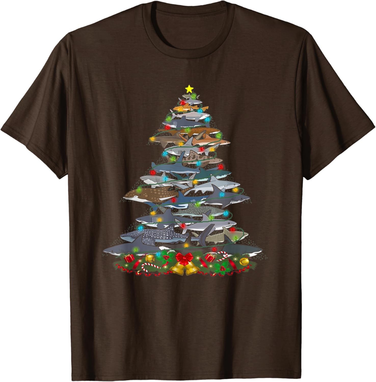 Shark Christmas Tree Sharks Xmas Lights Tree Decoration TShirt
